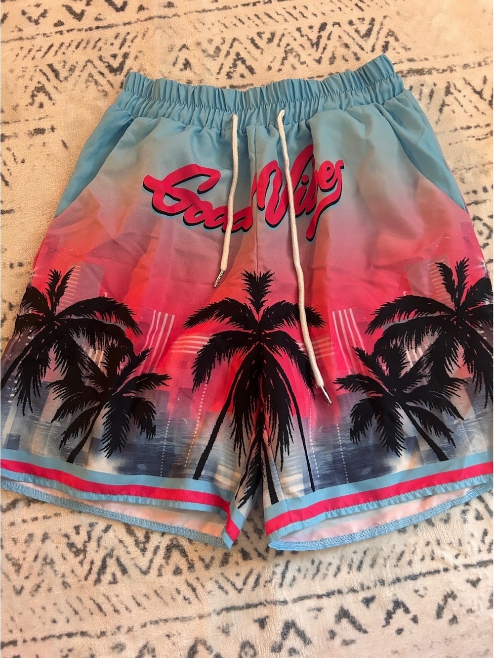 ROMWE Tropical Palm Tree Print Drawstring Waist Shorts